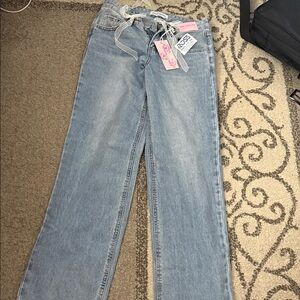 Ashley Mason Light Blue Straight Leg Jeans with Drawstring Waist